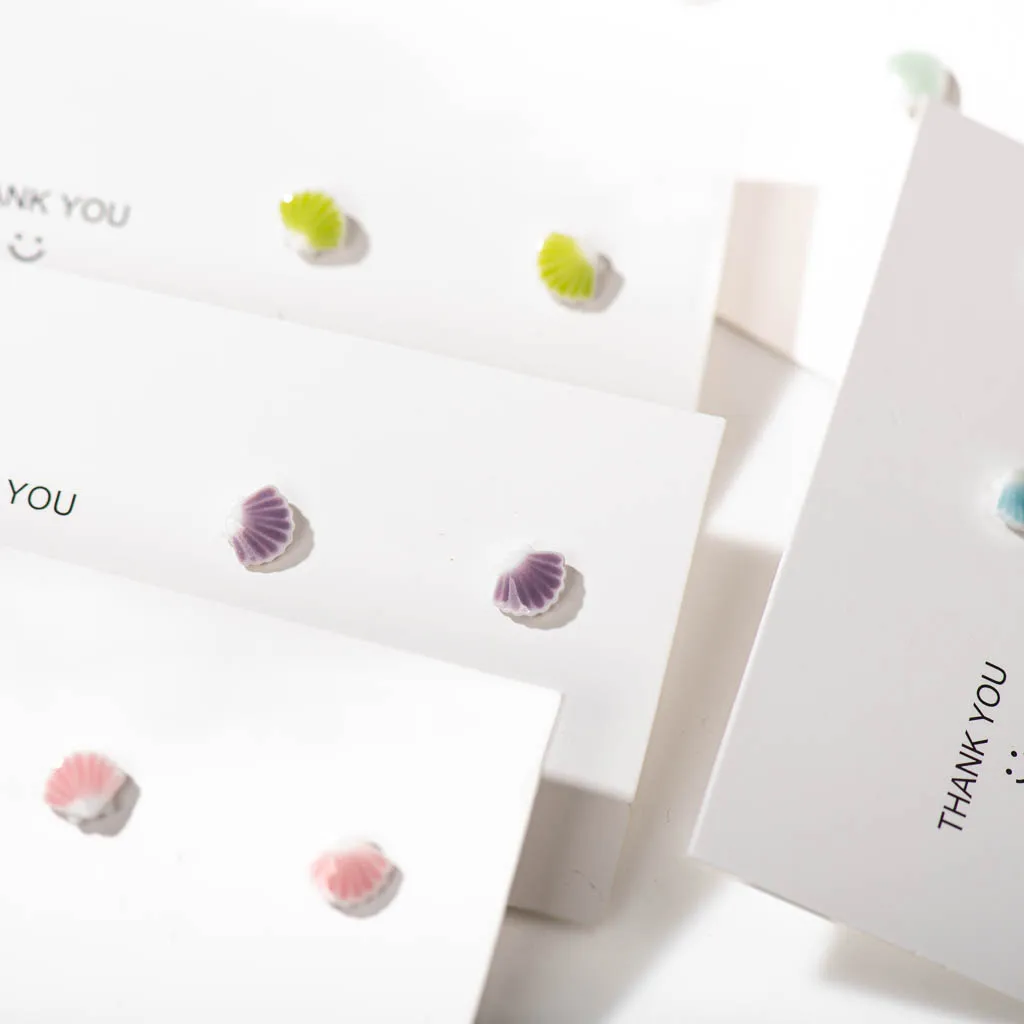 Multicolor Small Seashell Cute Ceramic Earrings With  Anti allergic Pin  Handmade And Wholesale Z749