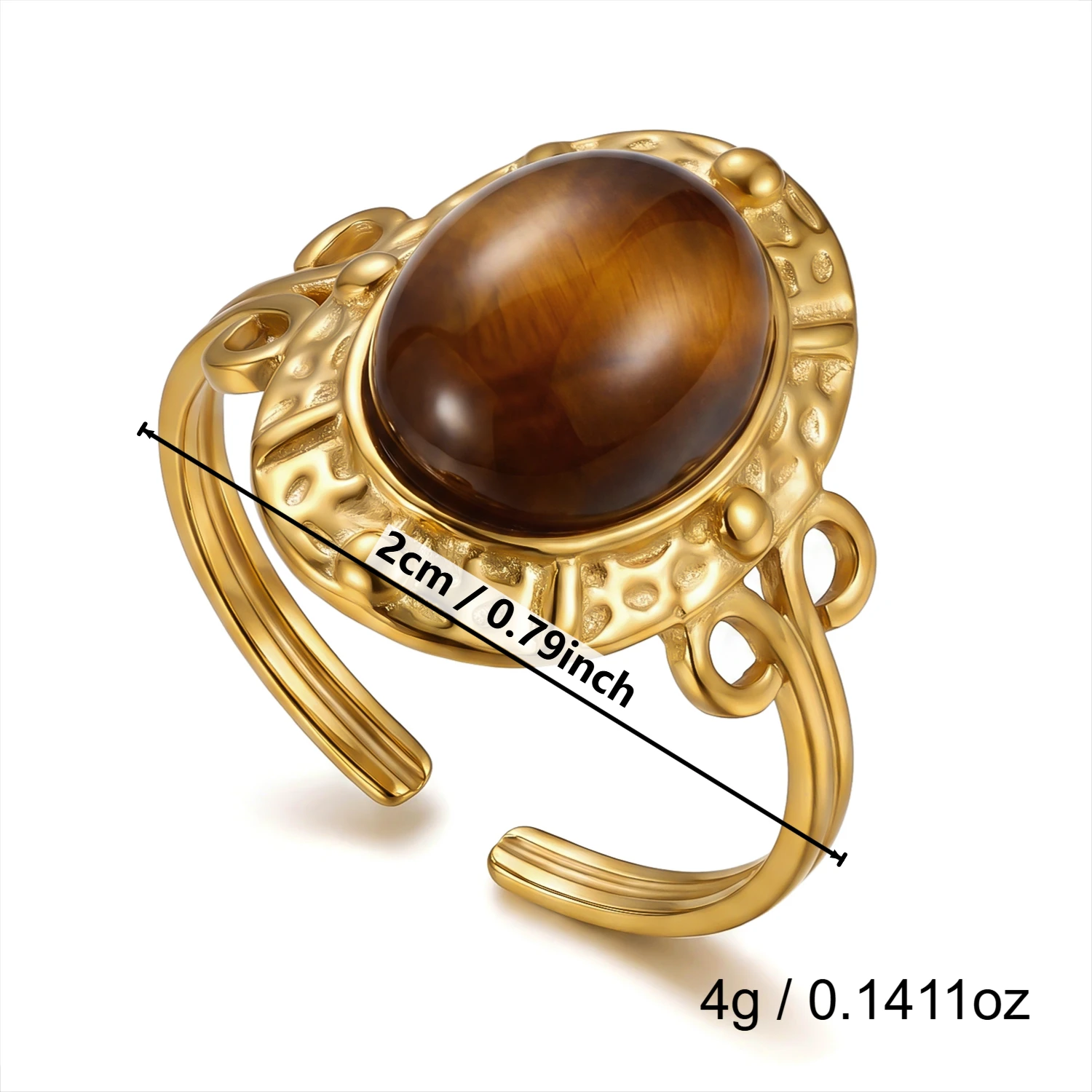 Geometrische Punk-Ringe aus breitem, vergoldetem Metall für Damen und Herren, Vintage-Tigerauge-Ringe aus Edelstahl, trendiger, wasserdichter Schmuck, Geschenk – Detail 9
