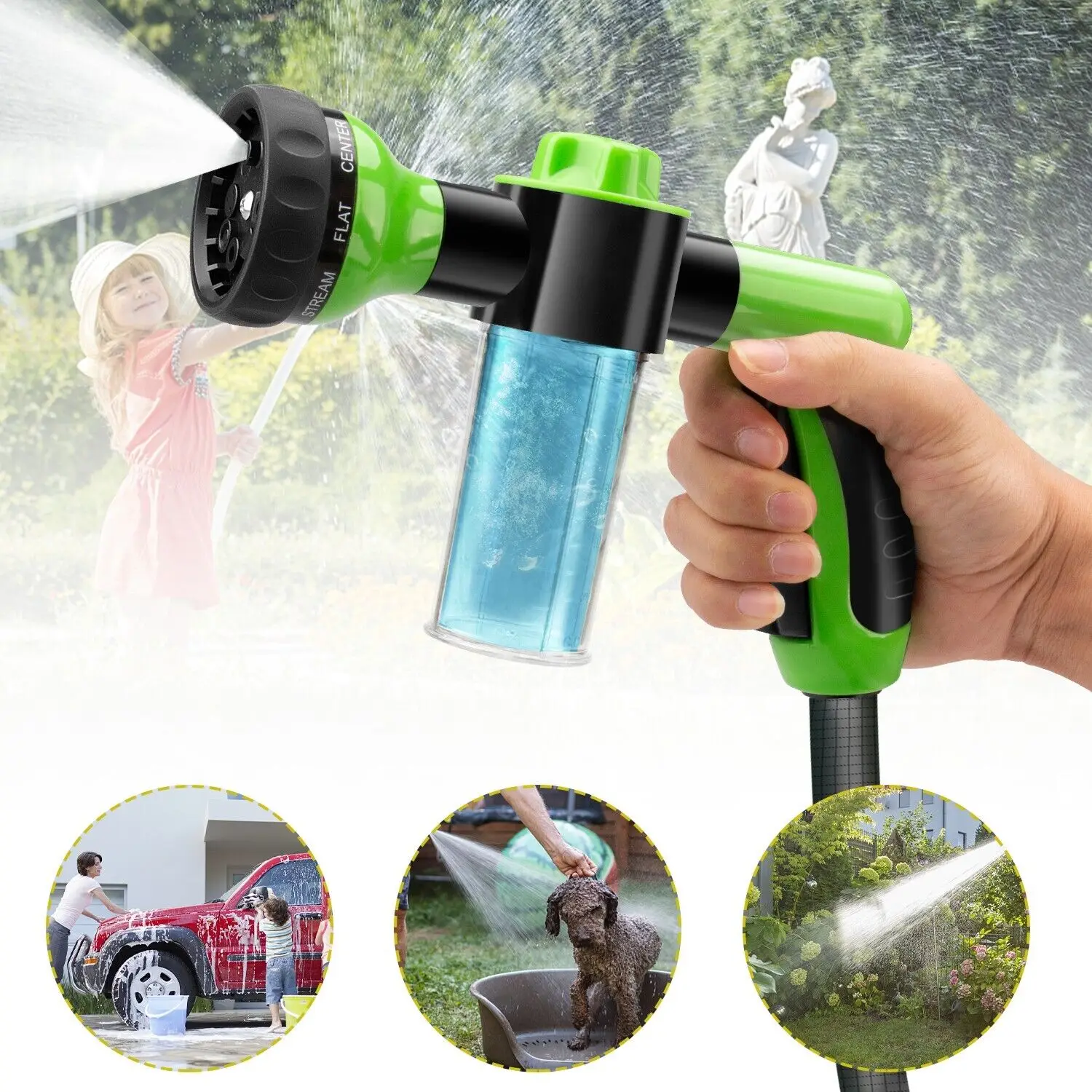 

7 in1High-pressure Sprayer Nozzle Hose dog shower Gun Adjustable Foam Gun Jet Dispenser for Showering Pets Watering Plants Lawns