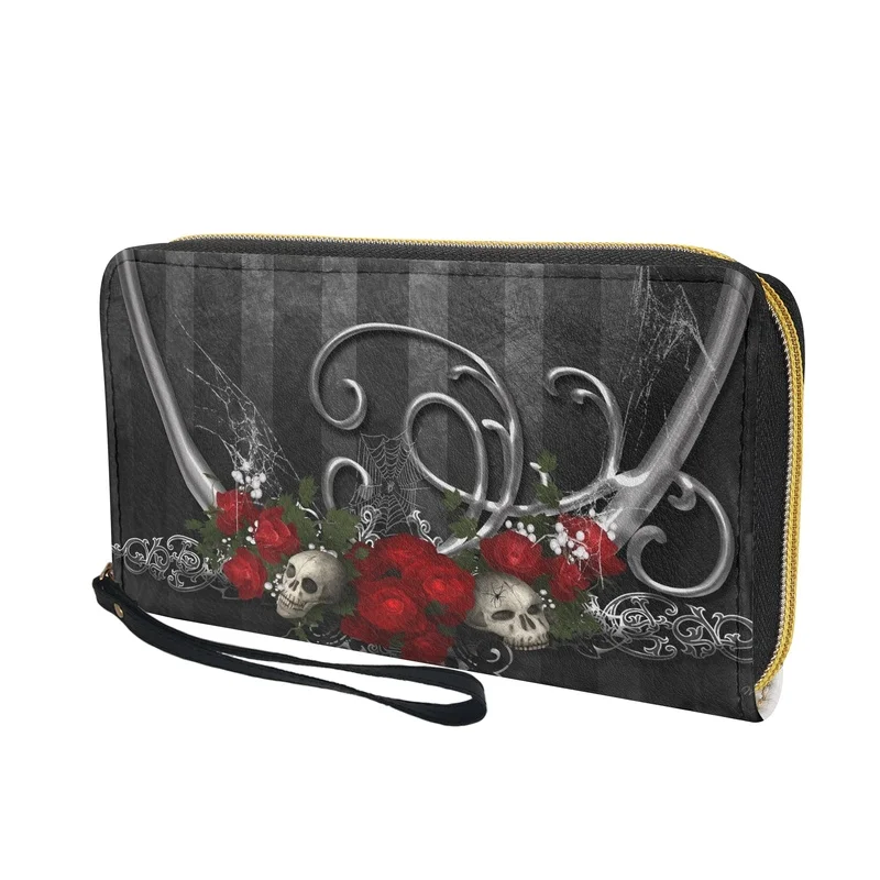 Belidome Gothic Skull Rose Wallets for Womens Around Zipper Long Purse Rfid Blocking Card Holder Clutch Bag Wristlet Wallet