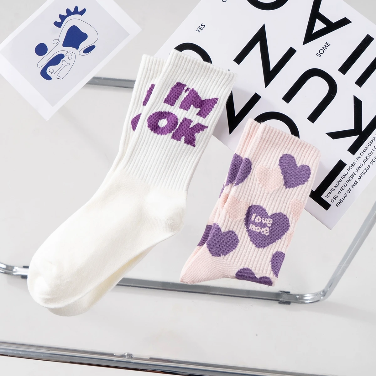 

Heart Purple Cotton Indoor Thick Socks Volleyball Japan Long Short School Teenage Korean BFF Hiking Sport Streetwear Gifts