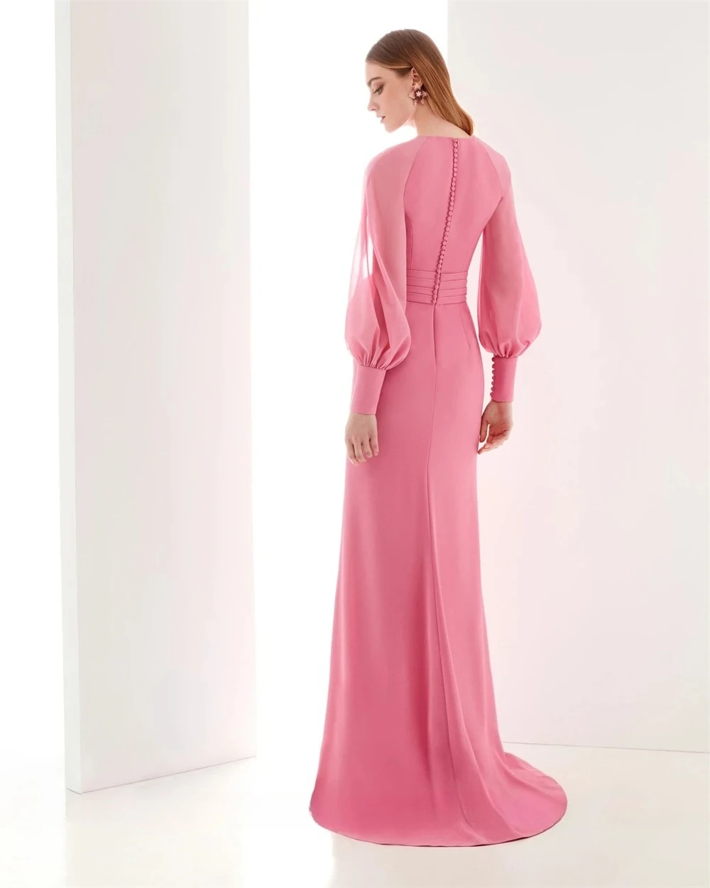 Customized Customized Mermaid Simple Pink Jersey Evening Dress Elegant V-Neck Long Sleeves Homecoming Dresses Classic Special Oc