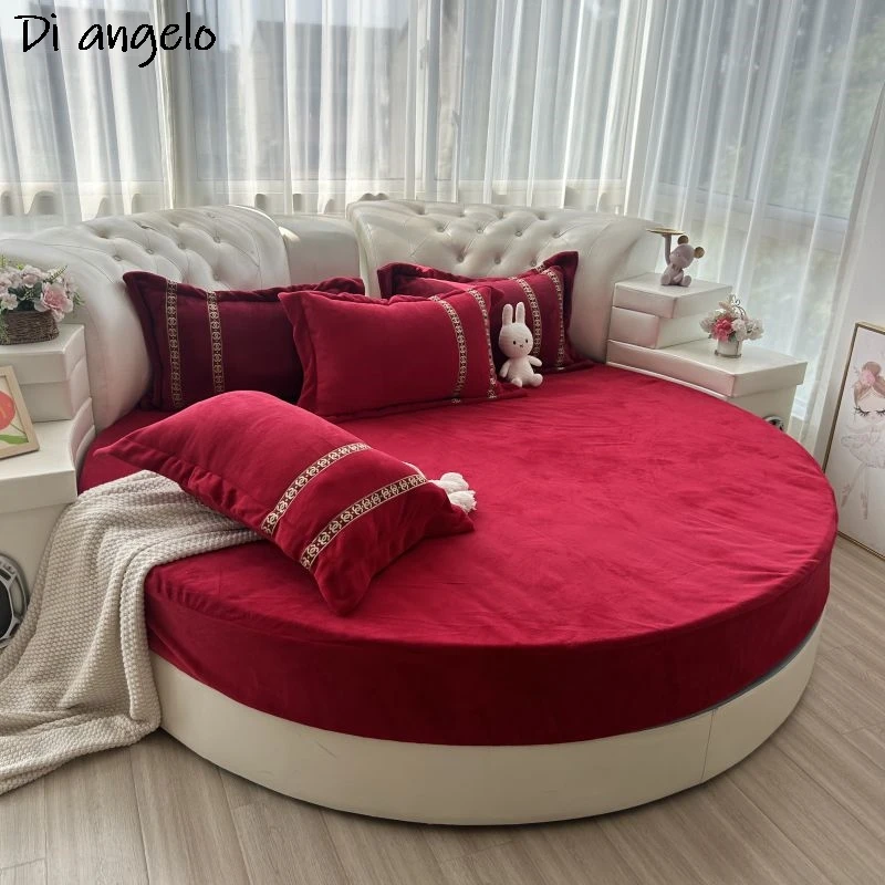 

Customizable Size Solid Color French Style Crystal Velvet Round Fitted Sheet, Pillowcase,Bedspread, Elastic Band, Bed Sheet, #SW