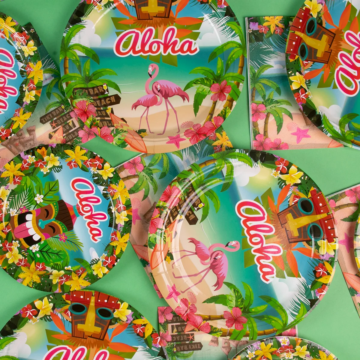 Zestawy jednorazowych zastaw stołowych Tropical Party Flamingo Palm Leaf Hawaiian Birthday Party Supplies Summer Aloha Luau Party Decorations