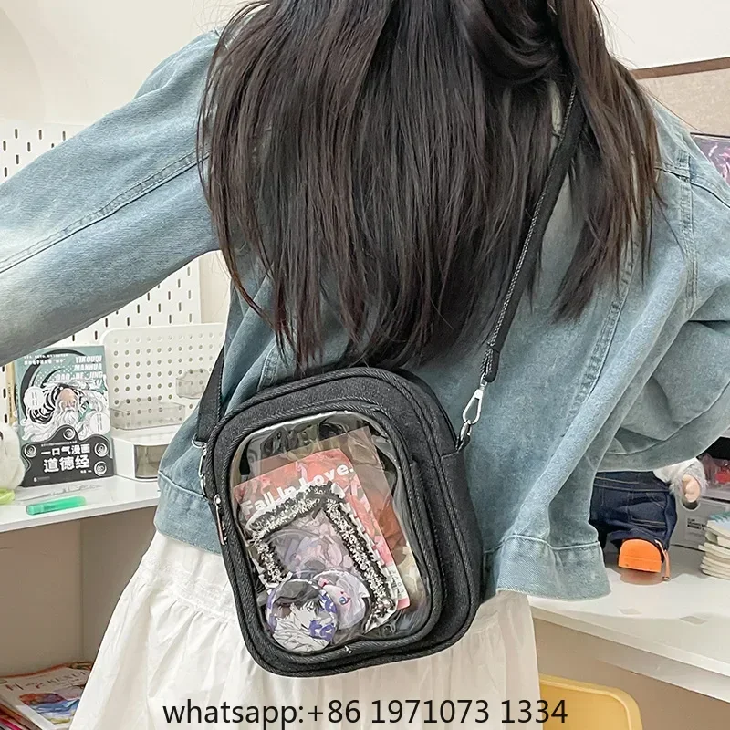 New Denim Ulzzang Ita Bags Female Transparent Badge Doll Show Crossbody Shoulder Bag Individuality Designer 2 Sides Bolso Mujer