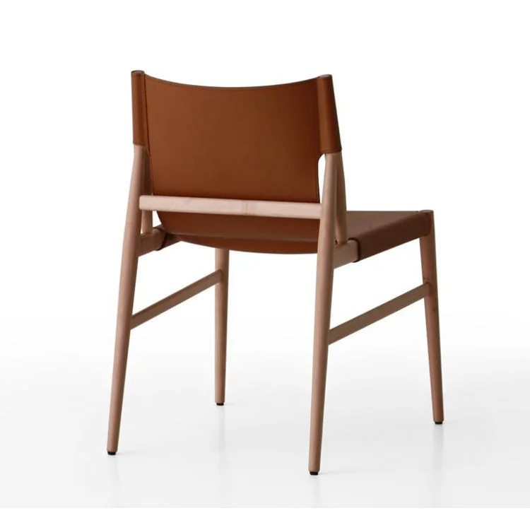 كرسي مصمم إيطالي، سرج جلدي، كرسي طعام نورديك، بساطة من الخشب الصلب