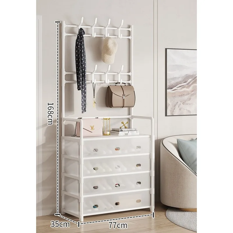 5-layer 77cm Long Multi-functional Shoe Rack Black  White Widened Dustproof Hat and Coat Rack Integrated Shoe Rack