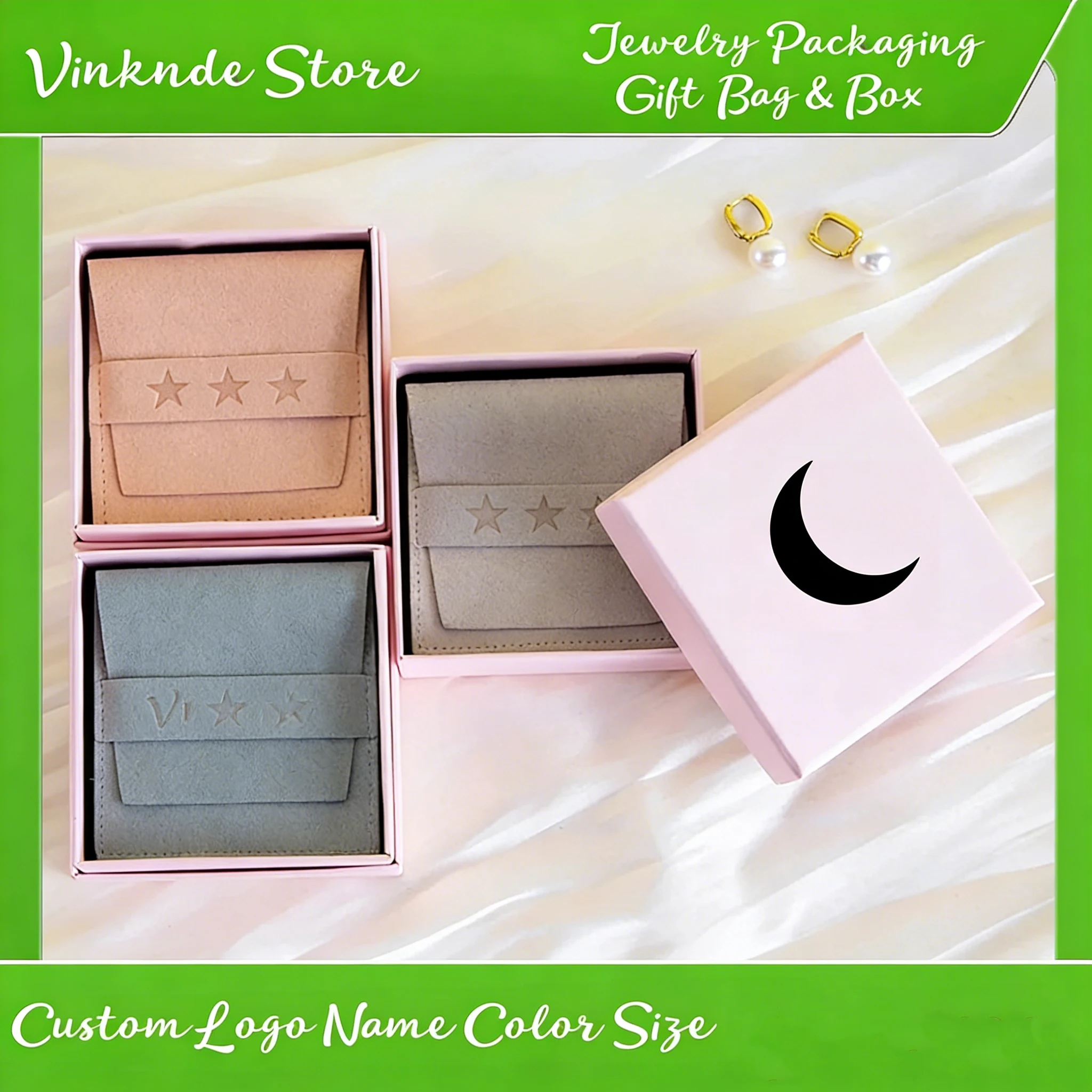 

7x7x3cm Paper Jewelry Box 6.2x6.2cm Microfiber Packaging Bag Necklace Bracelet Earrings Storage Gift Box Custom Logo Organizer