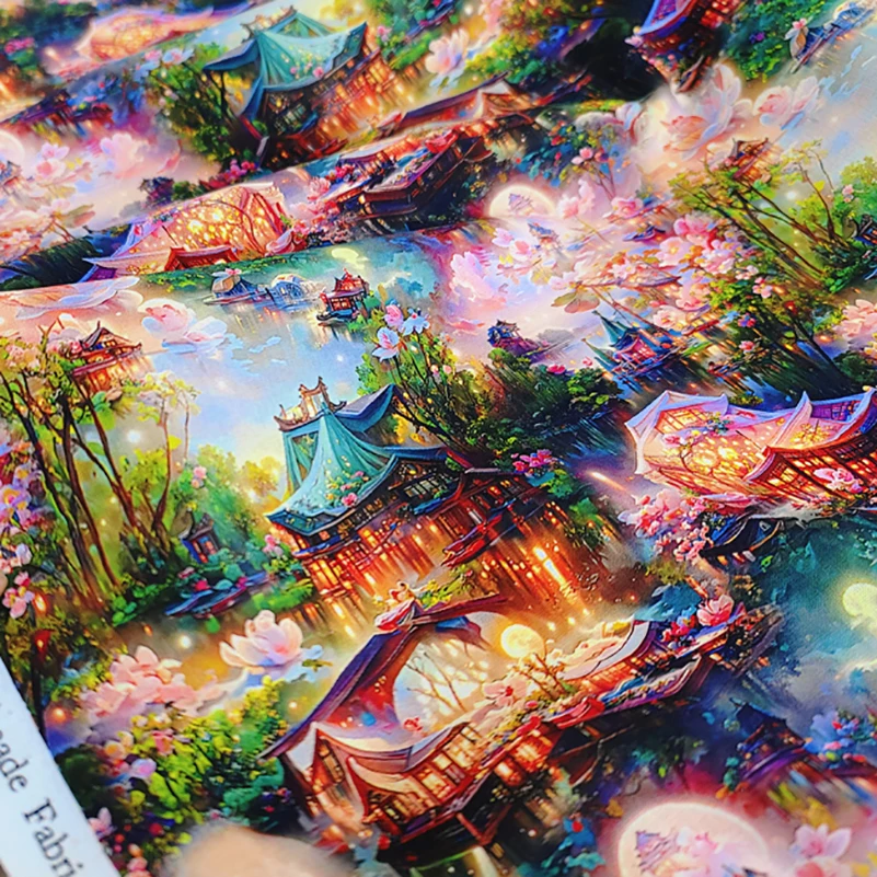 Flowers Floral Fabric Cotton Digital Printing HD 3D Fantasy Wonderland for DIY Handmade by Half Meter