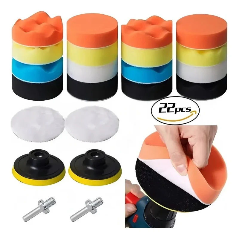 11/22Pcs Kit 3-Inch Buffing Pad Car Foam Drill Sponge Wool Polishing Pads Car Buffer Polisher for Sanding, Waxing, Sealing Glaze