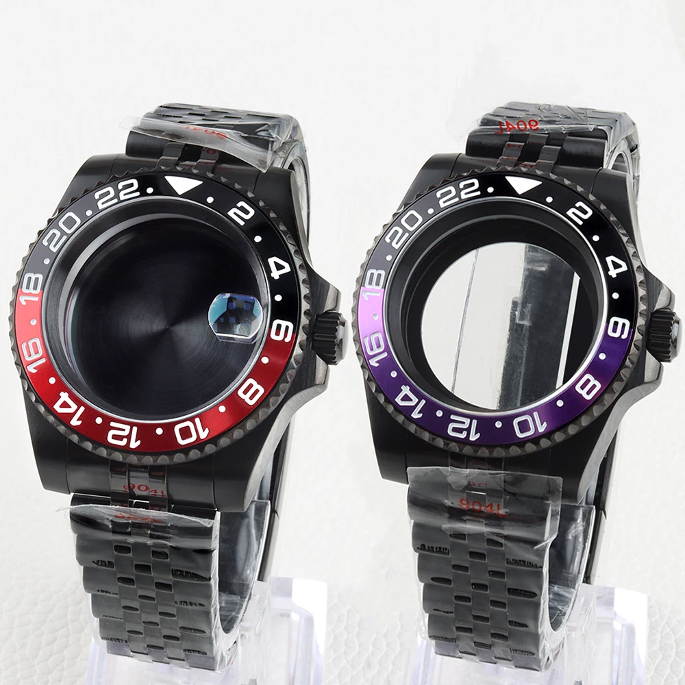 

Black 40mm NH35 Watch Case 20mm Strap Sapphire Glass Solid 316L Stainless Steel for GMT 28.5mm Dial NH34 NH35 NH36 NH38 Movement