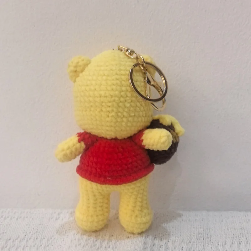 Sweet Honey Bear Keychain, Hand Knitted Mini Car Keyring, Cute Plush Charm for Backpack Handbag, Couple Gift Pendant