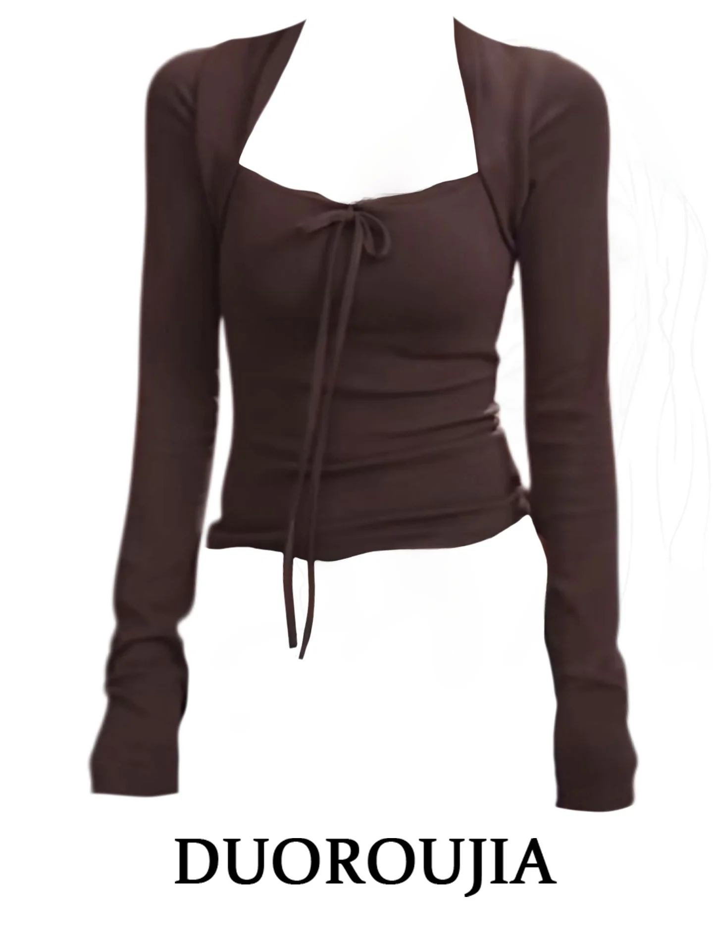 

plus Size U-Neck T-Shirt Women's Slim Fit Casual Style Breathable Long Sleeve Short Length Pure Color Top for Early Autumn