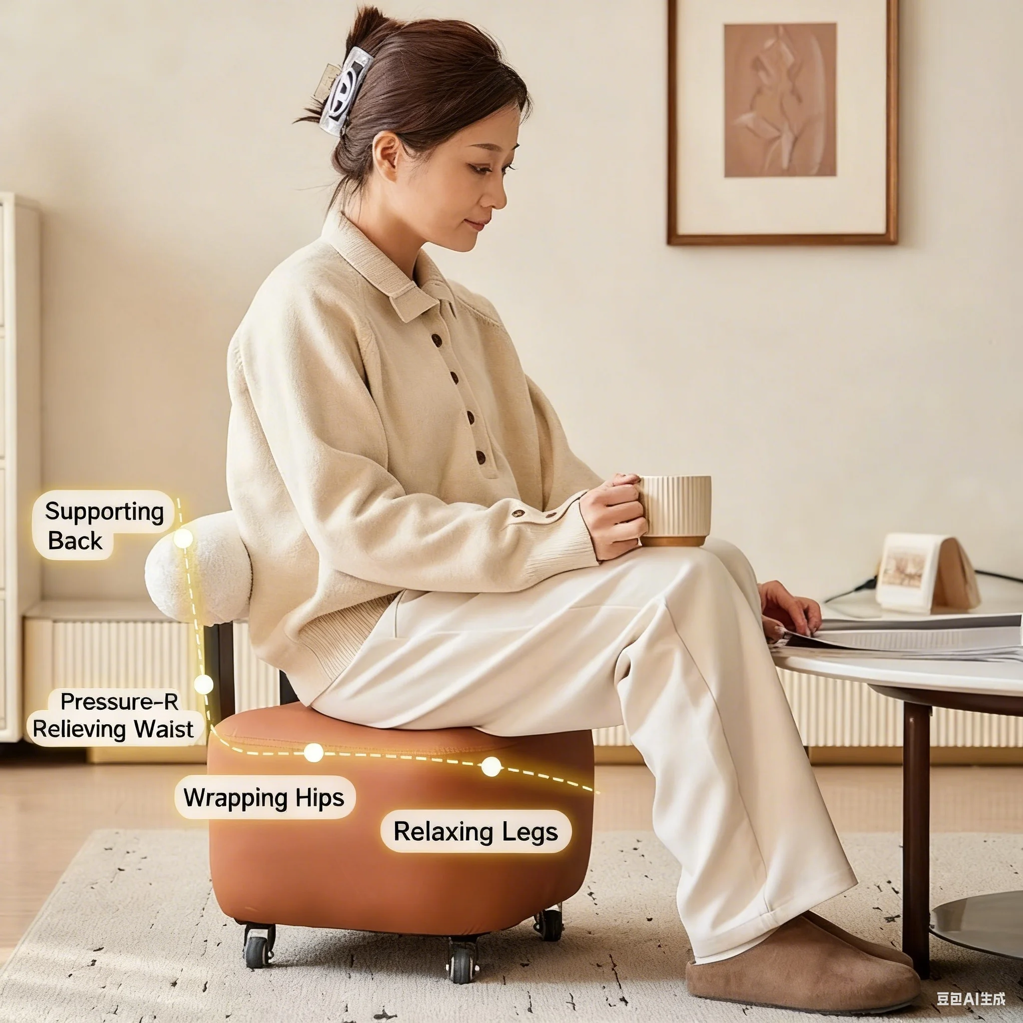 

Small Stool with Backrest Wheels Leather Footrest Ottoman Low Seating for Living Room Stylish Versatile Small Ottomans Perfect