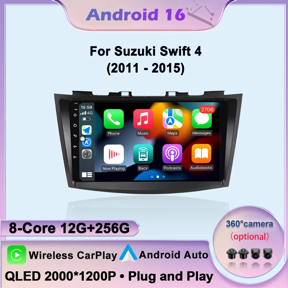 For Suzuki Swift 4 2011-2015 Car Radio Multimedia Video Player Navigation GPS Android 16 Auto Carplay Head Unit Bluetooth DSP