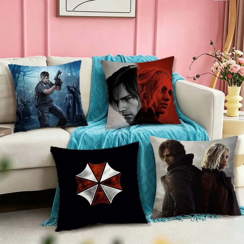 R-Resident E-Evil Leon Z-Zombie Horror  Pillow Case Square Double-Sided Sofa Cushion Cover Bedroom Bedside Pillow