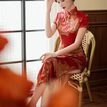 大尺碼 4XL 4XL 5XL 中國旗袍 女式中國傳統連身裙 花卉印花開衩下擺 修身性感連身裙 8 最佳銷售 女式旗袍 - №3