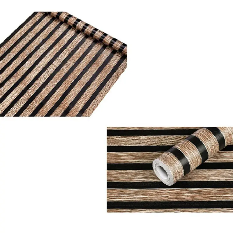 A76I-Wood Striped Wallpaper Background Wall Desk Cabinet Renovation Sticker Self-Pasting Wallpaper