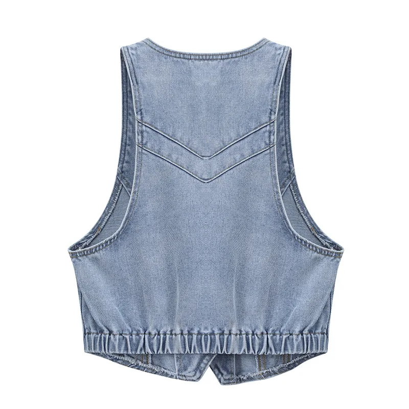 レディースデニムベスト 春秋 スリムフィット ジャケット風 コットンポリエステル混紡 取り外し可能なキャップデザイン