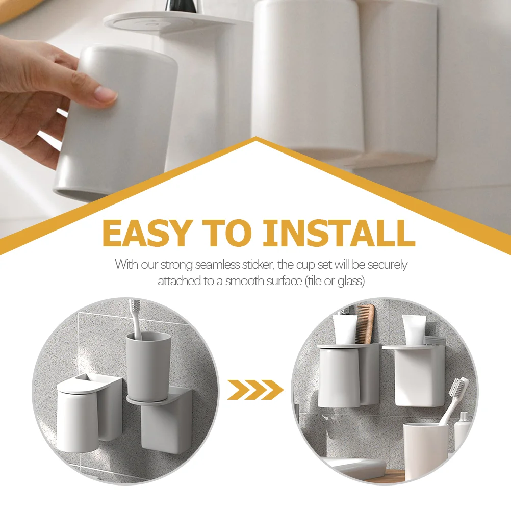  Holders for Bathrooms Magnetic Tooth Cup Storage Rack Toothbrush Wall Mount Grey