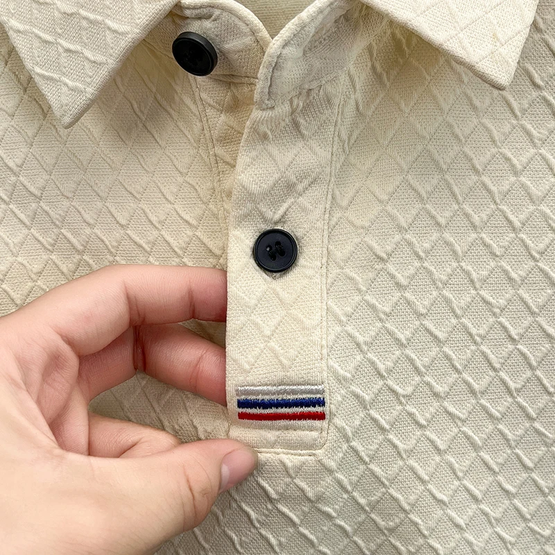 Modisches Herren-Poloshirt für den Herbst, neu, warm, mit Print, originelles, lässiges, einfarbiges Langarm-T-Shirt, bequem für den Alltag, Bürokleidung für Herren. – Detail 13