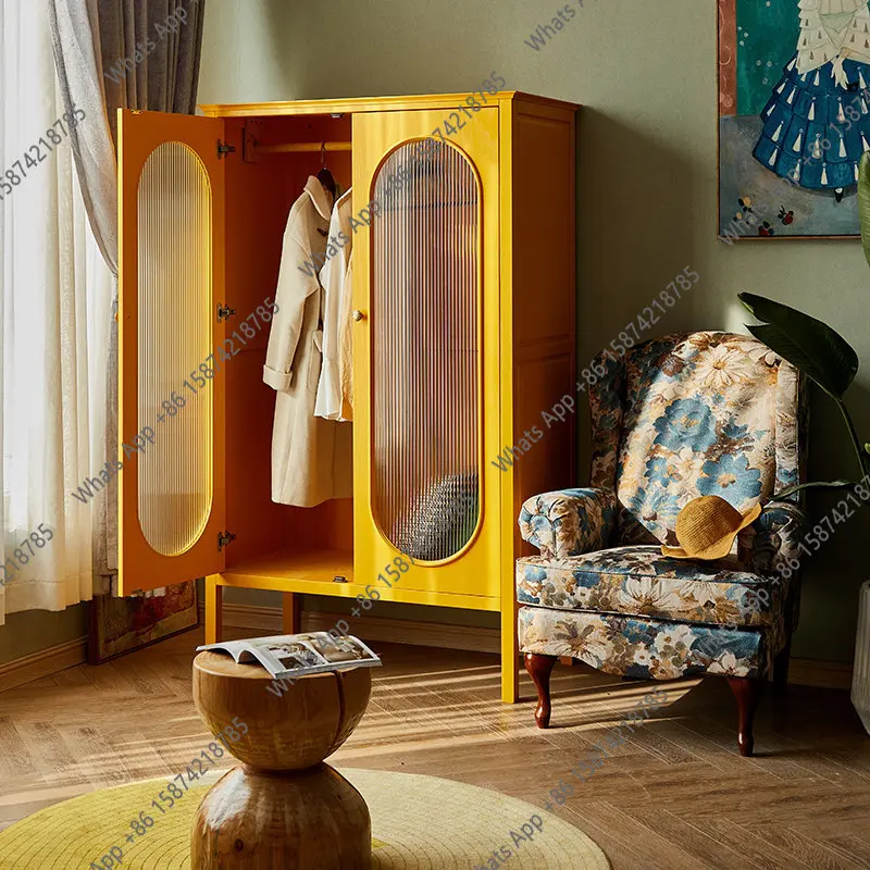 

Rt American Solid Wood Wardrobe French Retro Storage Changhong Glass Household Wardrobe Small Apartment Multi-functional