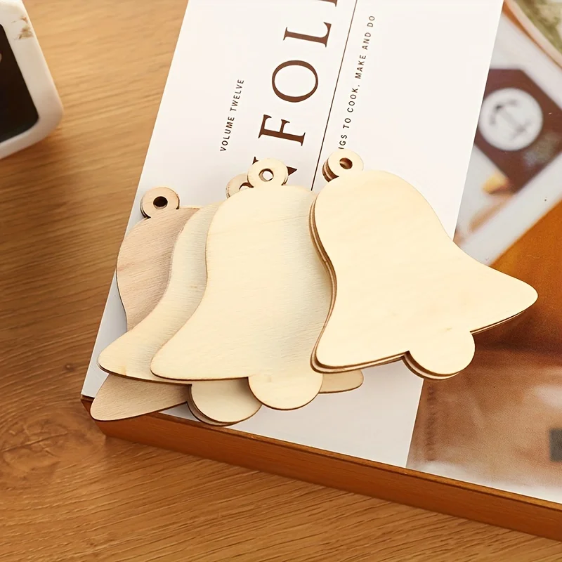 10Pcs Unfinished Wooden Pendant In The Shape Of Bell Decorations Wooden Hanging Blank Wooden