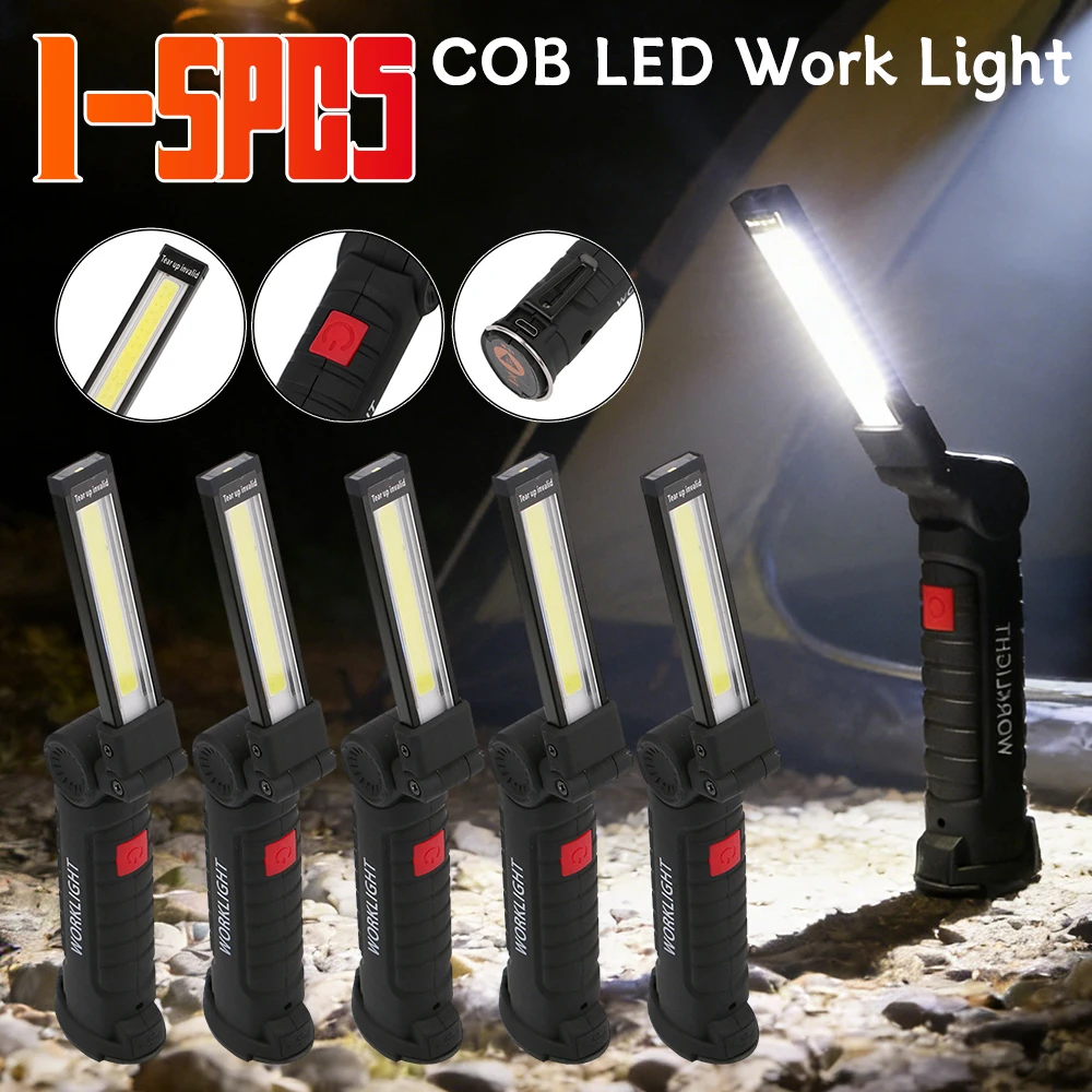 Portable COB LED Flashlight USB Rechargeable Work Light Magnetic Lanterna Hanging Lamp with Built-in Battery Camping Torch