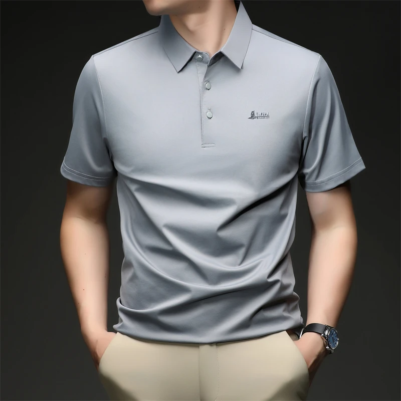 Lässiges Polo-T-Shirt für Herren, kurzärmelig, elastisch, atmungsaktiv, für Business, Büro, Alltag, Sommer, leichte Bluse – Detail 14