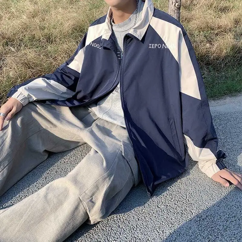 Chaqueta Bomber de béisbol para hombre, abrigo informal de retales, estilo coreano japonés, ropa de calle Harajuku, abrigos clásicos con cierre de cremallera, Primavera