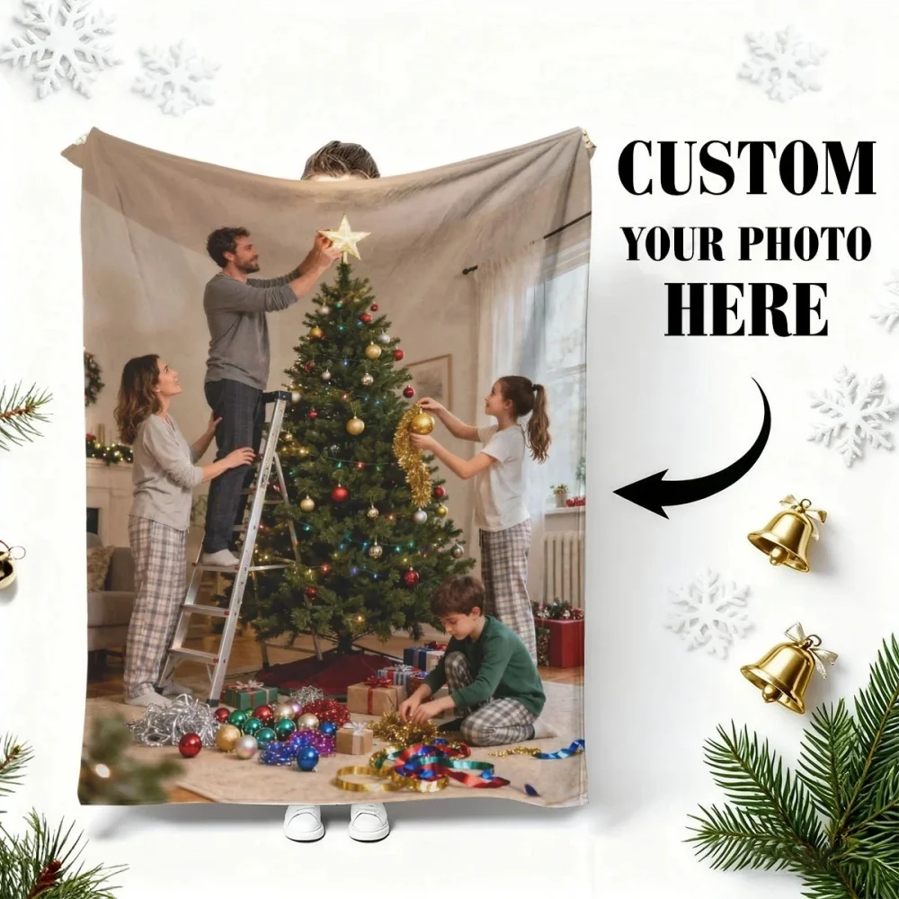 Personalized Picture Fleece Blanket, Custom Upload Photo Collage Blanket, Soft Warm Customized Throw Blanket for Memorial Gift