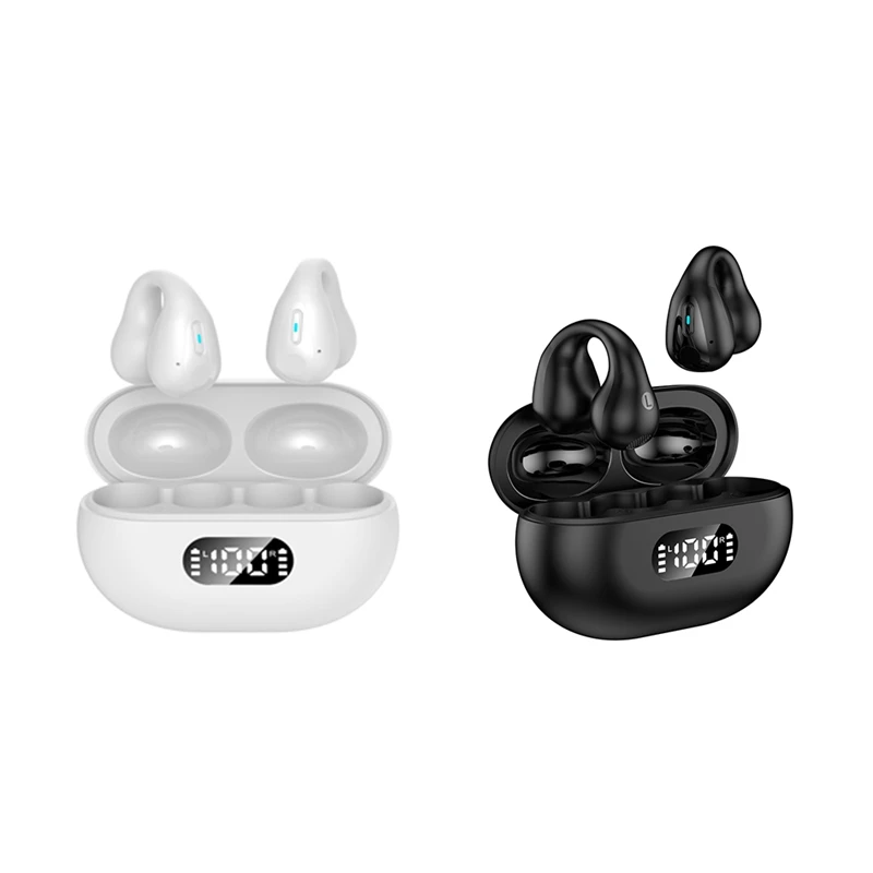 

Bluetooth Earphones Clip On Ear Style Earcuffs CVC Earphones 5.3 Conduction Bluetooth Earring Wireless Ear Bone Black