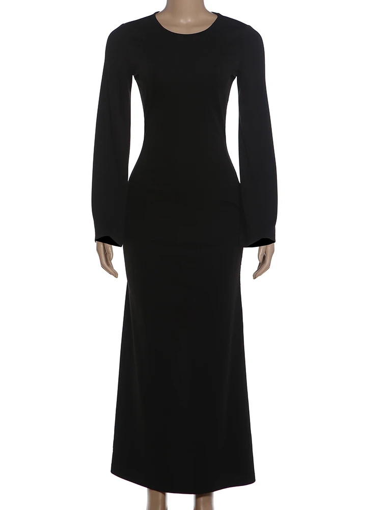 Weird Puss Spitzen-Patchwork-Kleid Damenmode Einfaches O-Ausschnitt Puffärmel Stretch Trend Elegantes Bankett-Party-Club-Langes Bodycon-Kleid – Detail 4