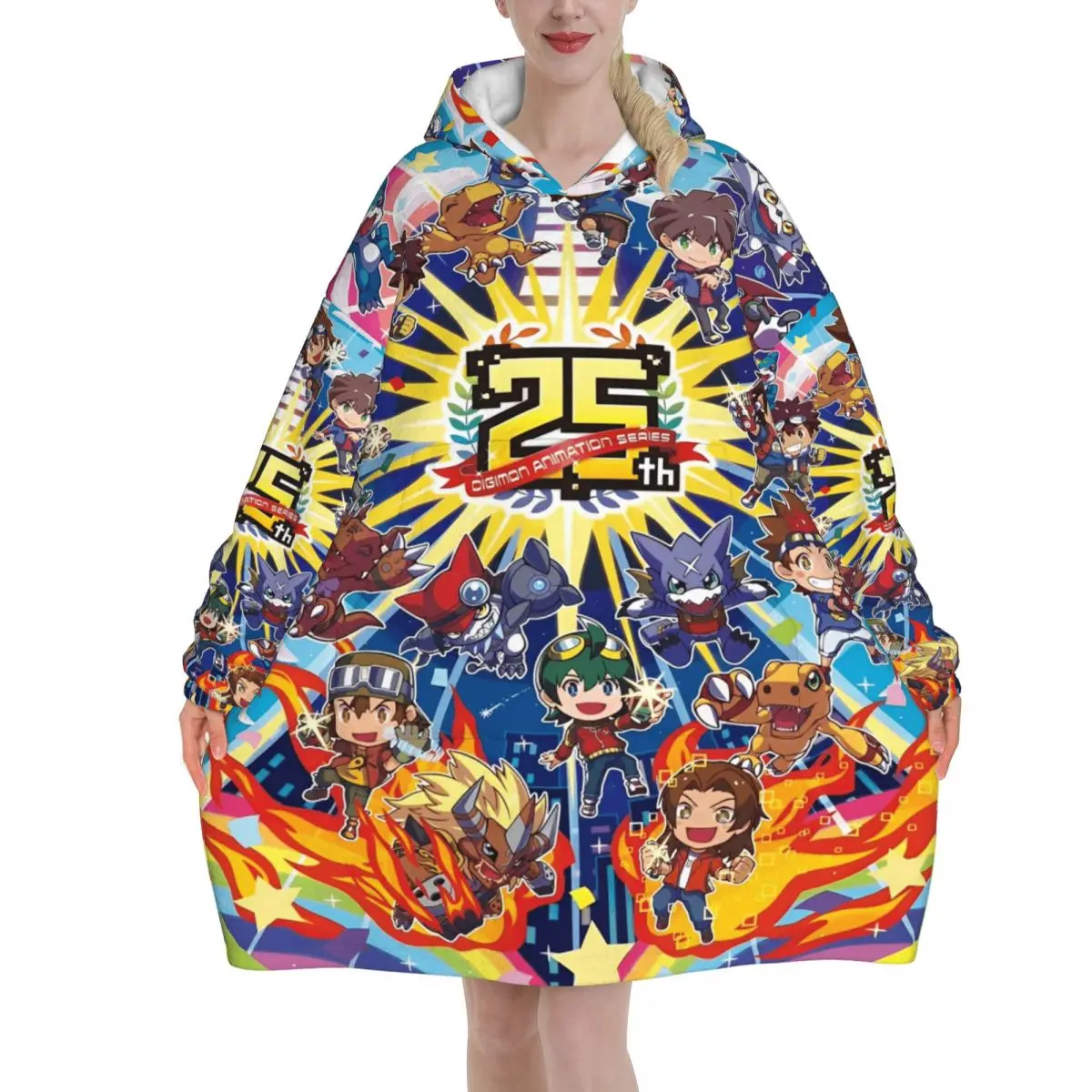 

Одеяло Digital Monster Digimon с капюшоном, носимое одеяло, большое с карманом, теплый спальный мешок, мягкий уютный комбинезон