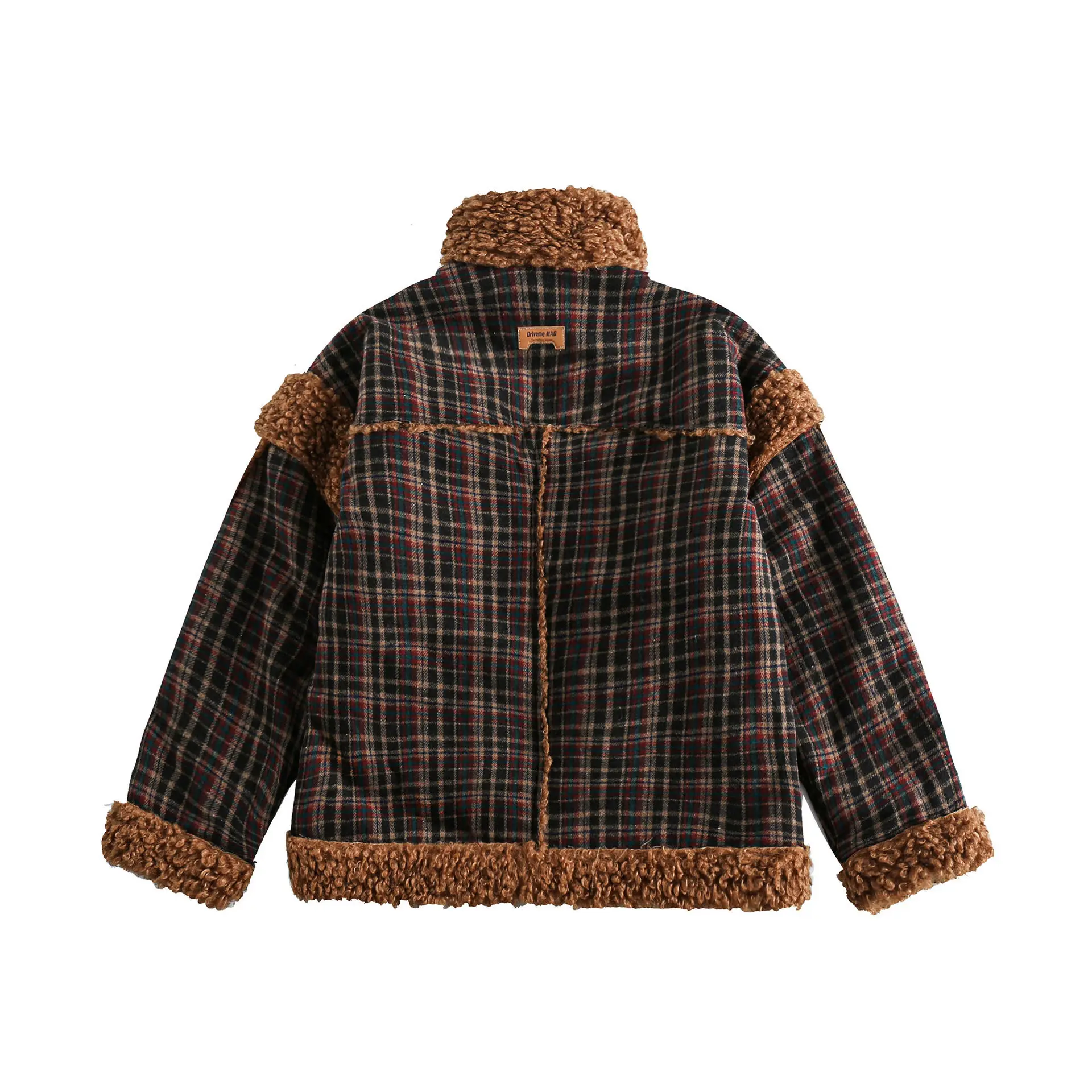 Men's Retro Plaid Woolen Cotton Jacket Thickened Warmth Japanese Style Plush Collar Baseball Suit Couple Versatile Fashion Coat