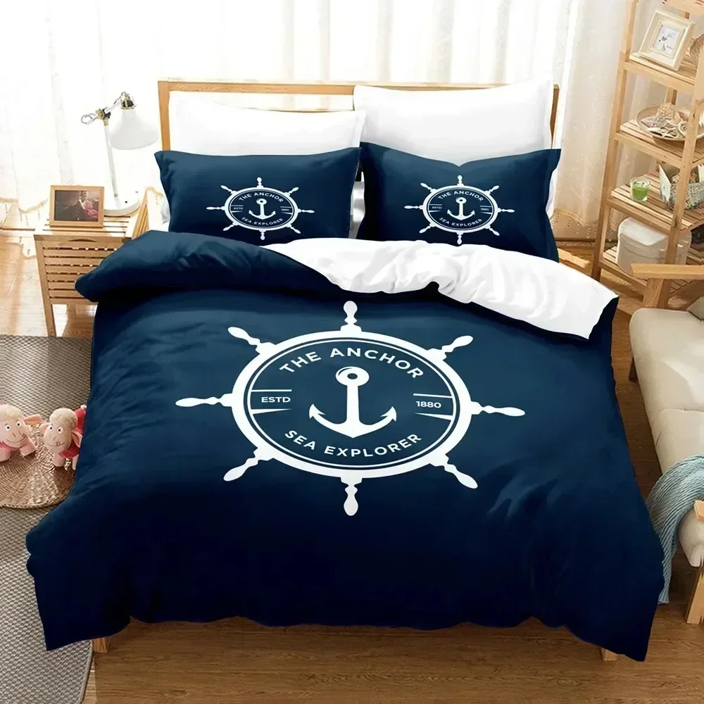 New Marine Duvet Cover Set Anchor Pattern Bedding Set Ultra Soft ComforterQuilt Cover Set&Pillowcases for Kids Boys Bedroom
