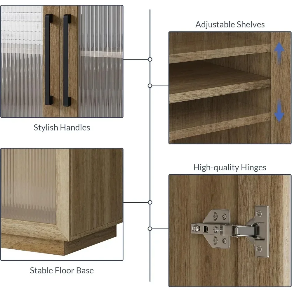 Kaffee-Wein-Barschrank mit Steckdose, 72" rustikaler Spirituosenschrank, hoher geriffelter Buffetschrank mit Stauraum für die Küche