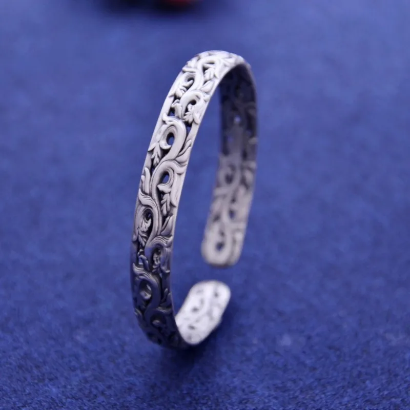 S999 Sterling Silver Bracelets for Men Women Hollow Eternal Rattan Pattern Bangle New Fashion Punk Jewelry Wholesale