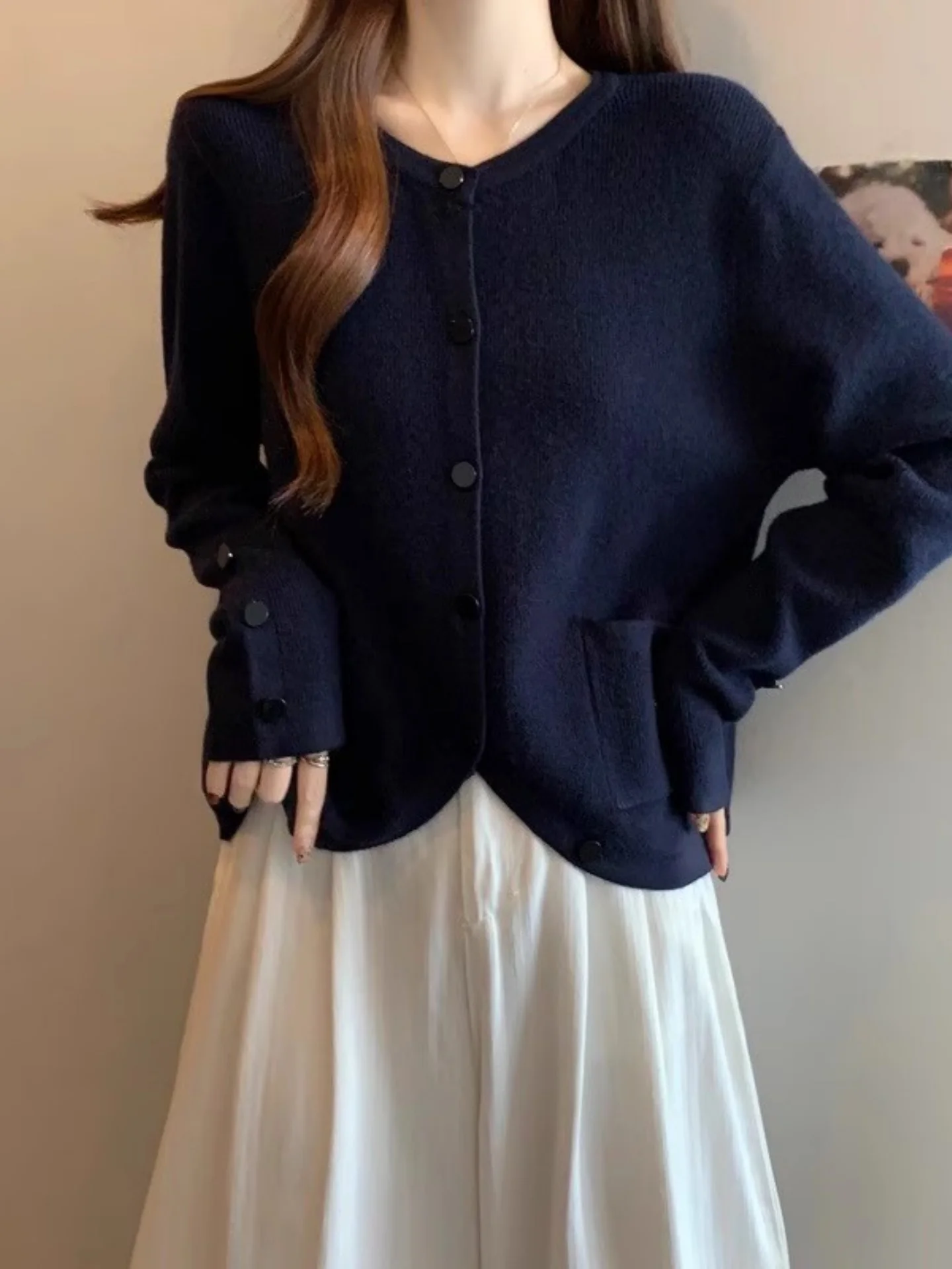 

Ele Long Sve Knitted Sweater Women's plus Size Loose Slimming Asymmetrical Autumn Faion Casual Comfortable Top