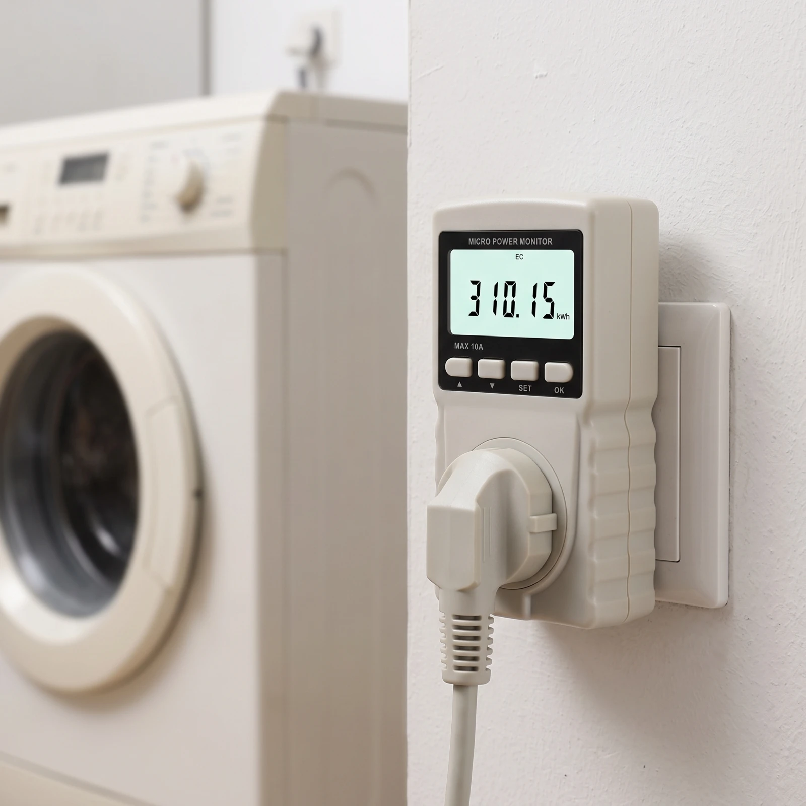 Power Monitor with LCD Display Compact Plugpower Meter Monitor Socket Power Meter Digital Watt Meter Plug Easy to Use for Home