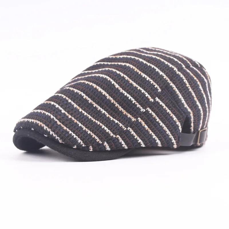 

Striped wool cap autumn and winter warm beret men's and women's casual Korean version forward hat knitted hat