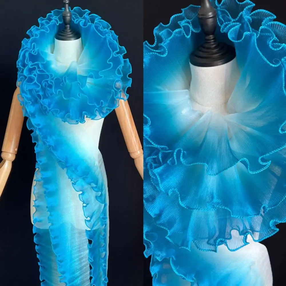 2 Yard Flounce Wave Lace Fabric Fashion 12cm Wide Pleat Mesh Organza Gradient Color DIY Styling Sewing