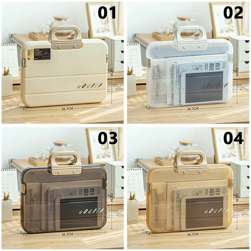 Portable Plastic Transparent File Boxes with Handle A4 Large Capacity Heavy Duty File Box Plastic Transparent Paper Storage Box