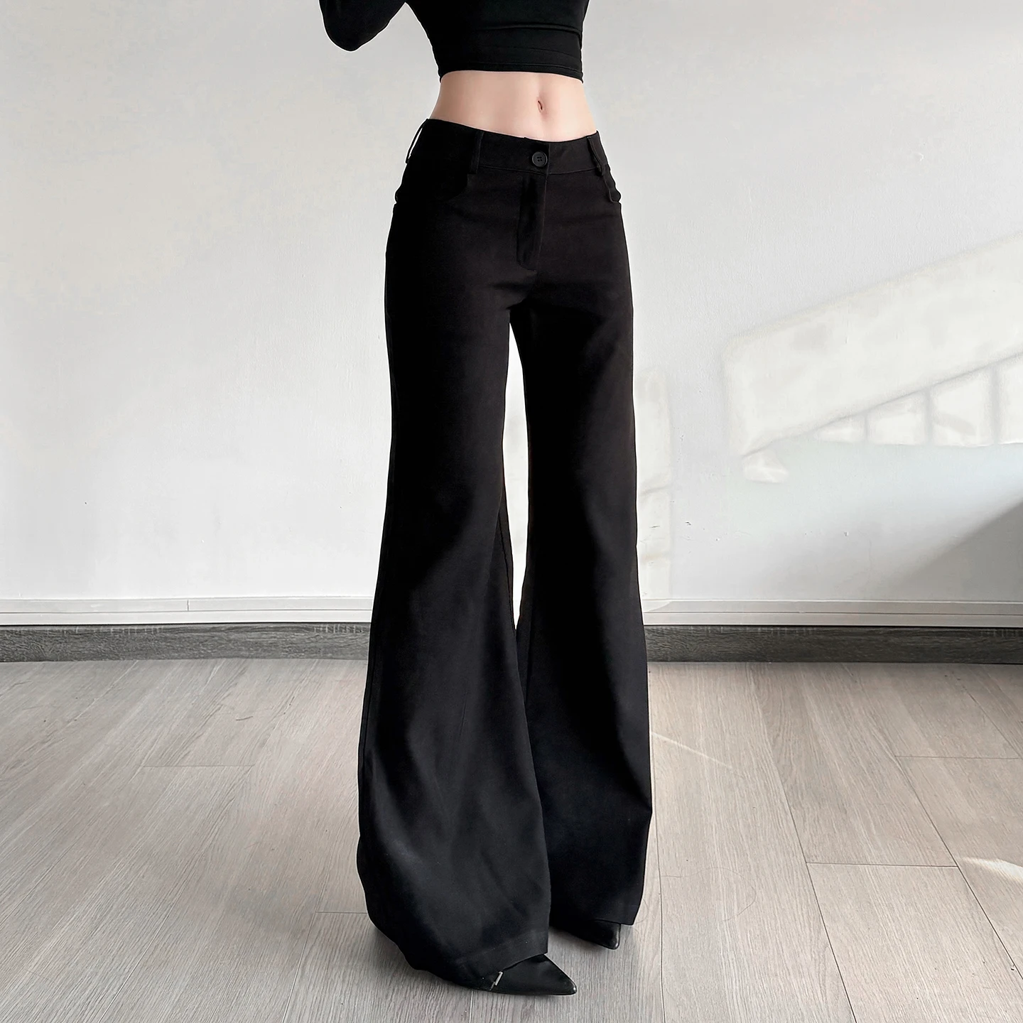 SUCHCUTE Black Slim-Fit Low-Rise Suit-pants y2k Streetwear Basic All-match Trousers Office Lady Bottoms Korean Fashion Summer