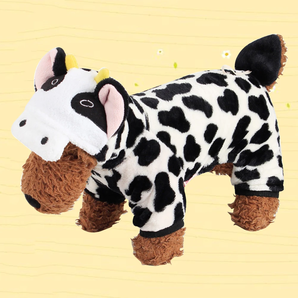 

Pet Transformation Costume Cow Outfit Coral Fleece Hooded Puppy Clothing Warm Elastic Small Dog Jumpsuit Cozy Winter Dog