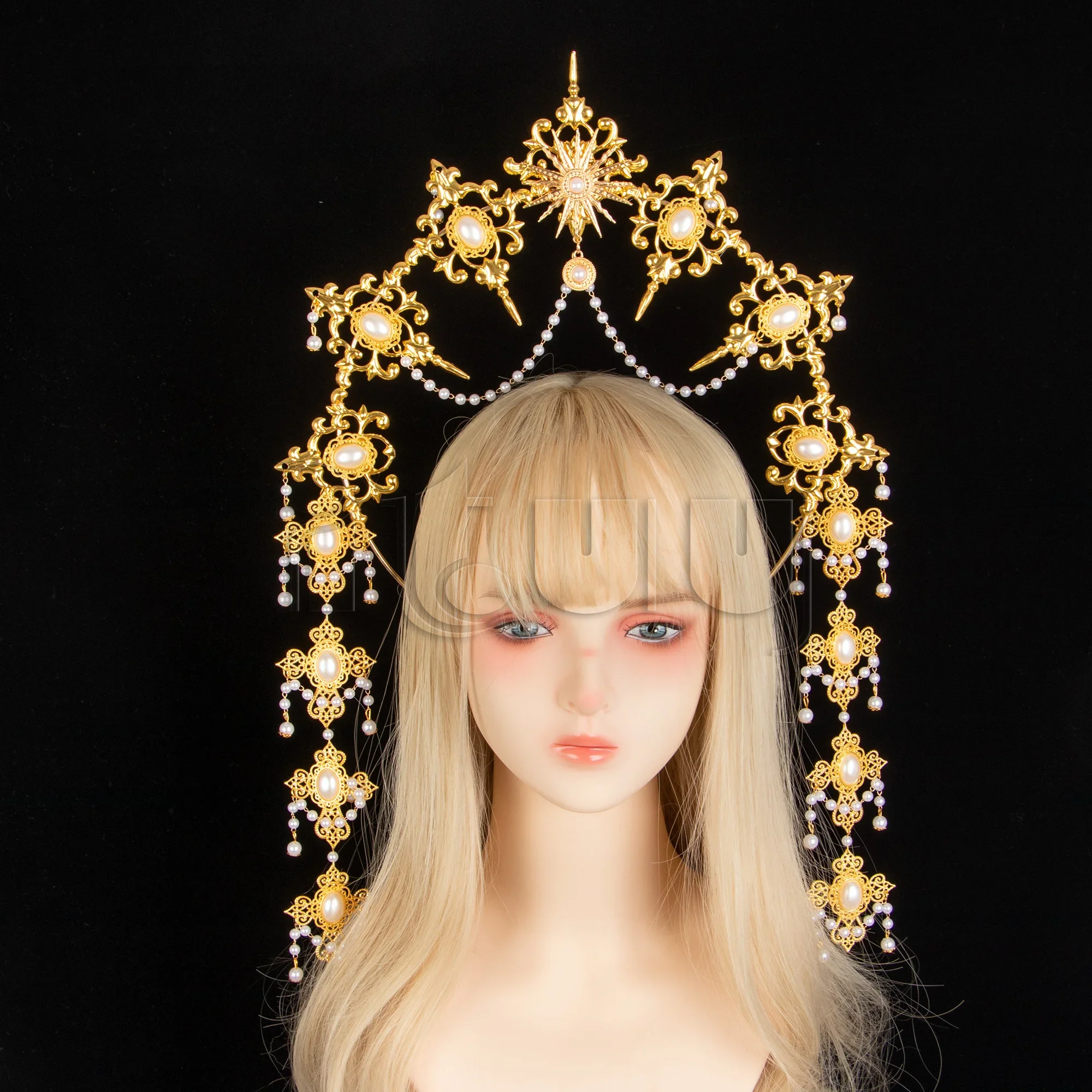 KC Halo casque Lolita déesse du soleil Baroque diadème or pointe Halo couronne bandeau Halloween fête de noël cheveux accessoires