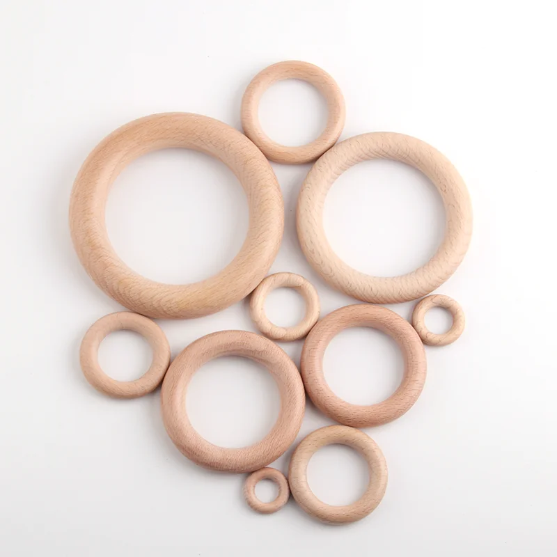 Nature Beech Wood Beads 25-70mm Hollow Circle Ring Baby Teether Wood Beads Infants Teething Ring Care Product DIY Necklaces