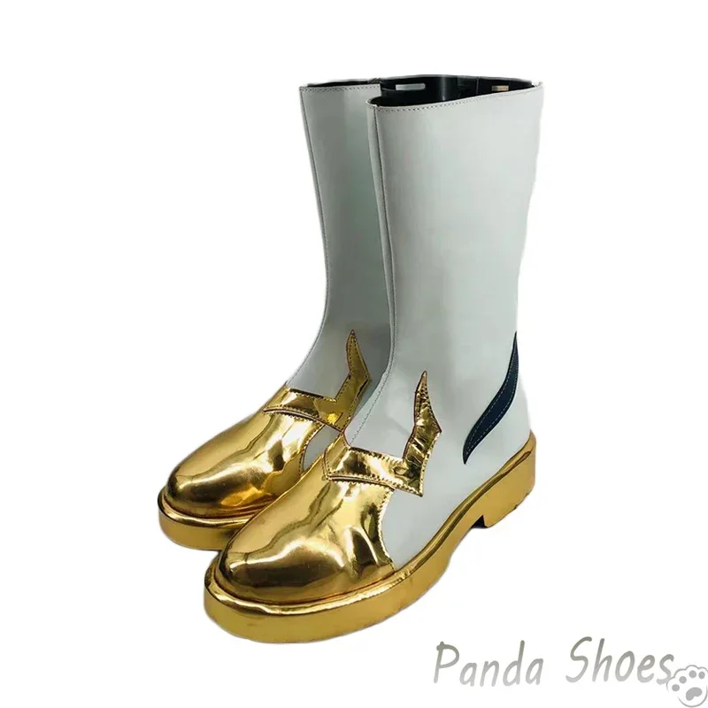 Genshinimpact Fatui Cosplay Shoes Anime Game Cos White Golden Boots Men Fatui Cosplay Costume Prop Shoes for Halloween Party