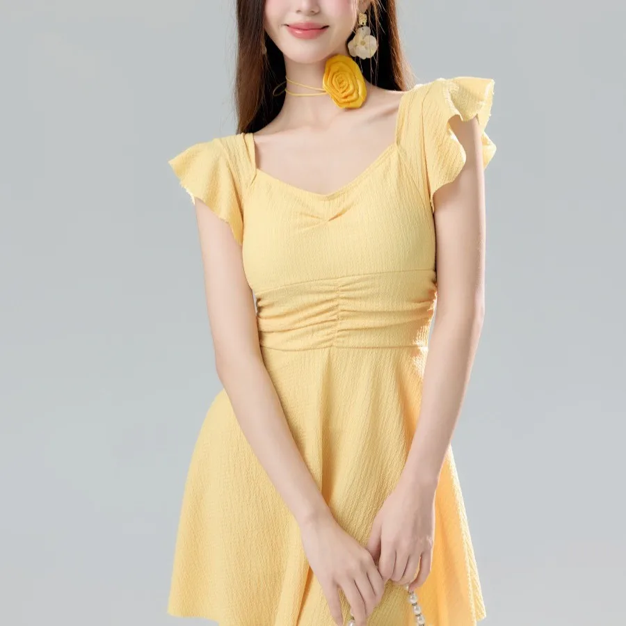 2025 New One-piece Swimsuit for Women with Sweet Style Slim Waist Cover Belly High-end Small Breasts Swimsuit