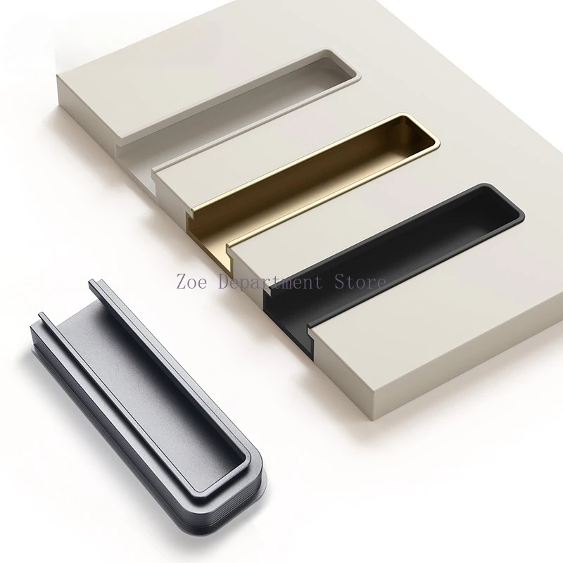 

One-piece slotted U-shaped with built-in drawer cabinet door Invisible wardrobe inner buckle handle No special knife required
